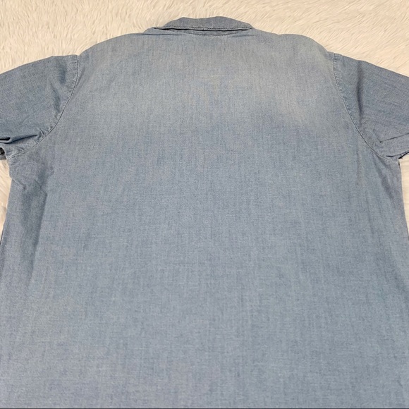 Etienne Marcel New Short Sleeve chambray Button-Up Top Embroidered US Navy blue - Picture 10 of 10
